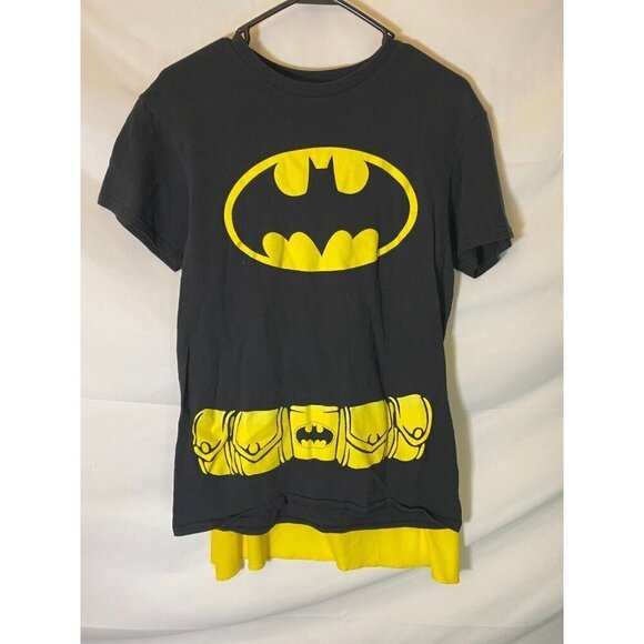 -BATMAN WOMENS SIZE SMALL JUNIORS costume TSHIRT CAPE BLACK YELLOW Cosplay S - Picture 1 of 2